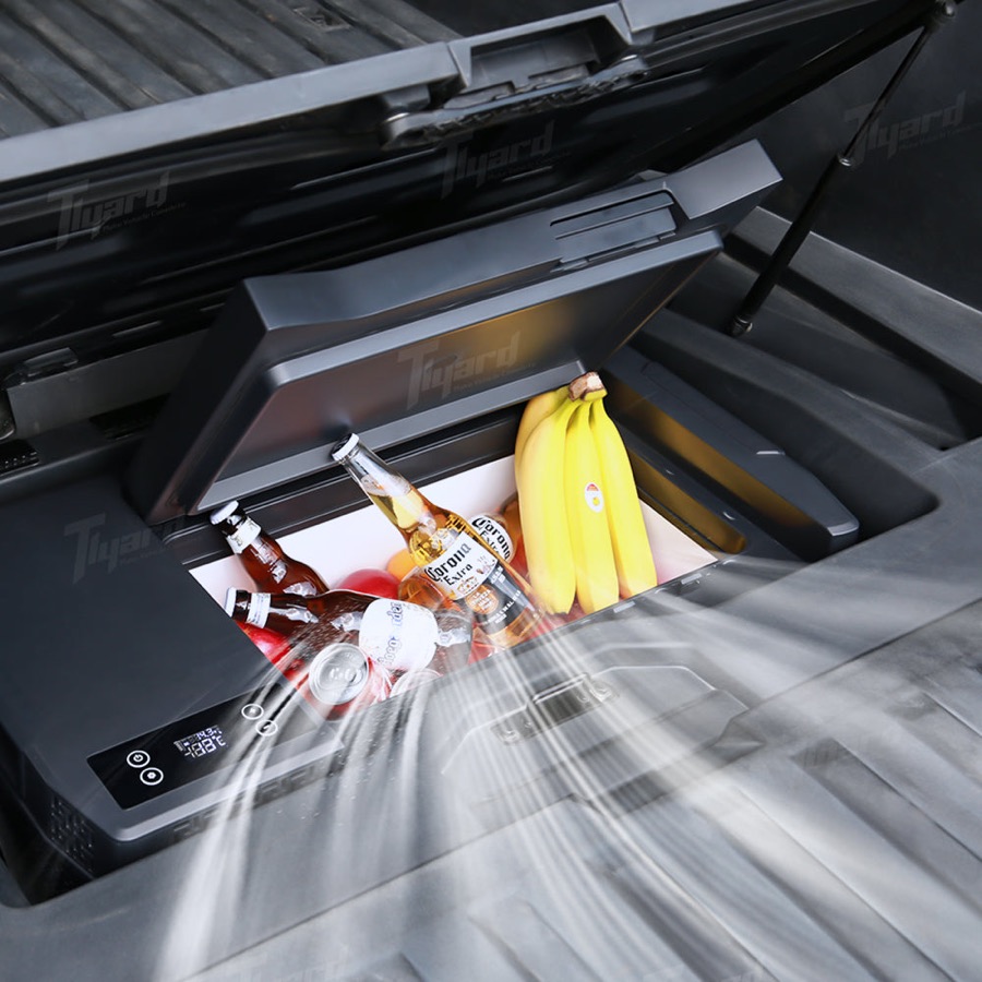 Tlyard 25L refrigerator in the Cybertruck trunk